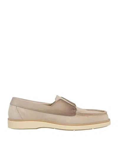 Santoni Man Loafers Beige Size 9 Leather