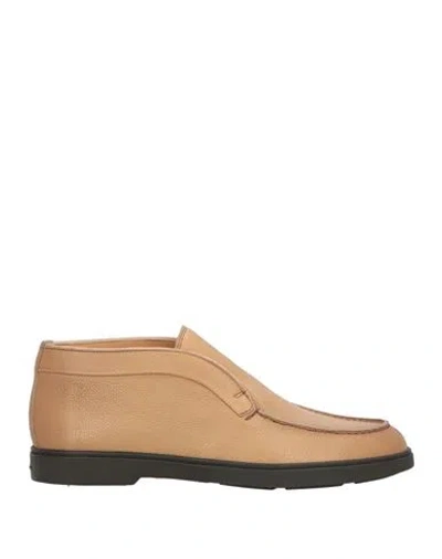 Santoni Man Loafers Beige Size 9 Leather In Sand