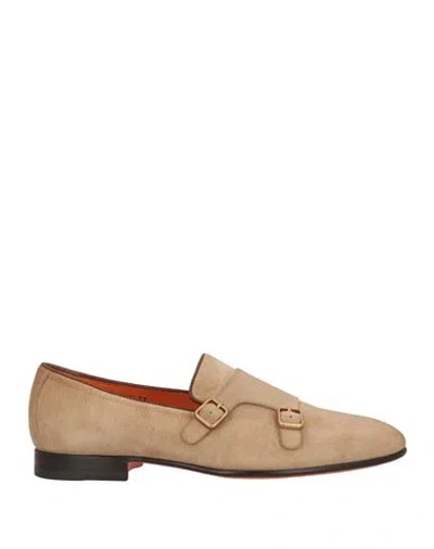 Santoni Man Loafers Beige Size 9 Leather In Neutral