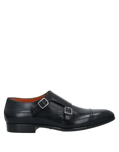 Santoni Man Loafers Black Size 6 Soft Leather