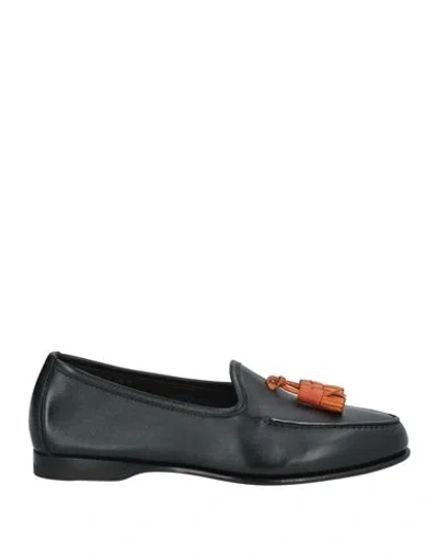 Santoni Man Loafers Black Size 9 Leather