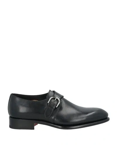 Santoni Man Loafers Black Size 9 Soft Leather