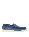 Santoni Man Loafers Blue Size 9 Leather In Blue