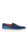 Santoni Man Loafers Blue Size 9 Leather In Blue