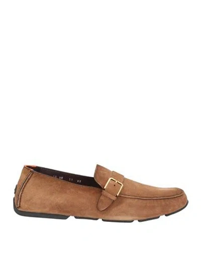 Santoni Man Loafers Camel Size 7 Leather In Brown