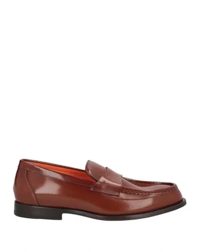 Santoni Man Loafers Brown Size 8 Leather