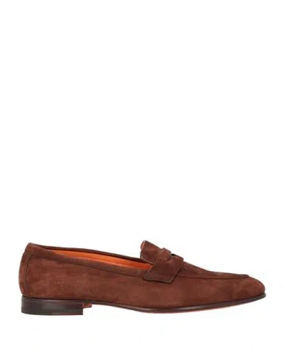 Santoni Man Loafers Brown Size 9 Leather