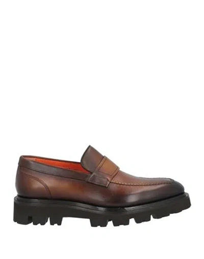 Santoni Man Loafers Brown Size 9 Leather