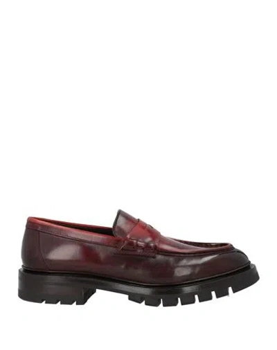 Santoni Man Loafers Burgundy Size 11 Leather In Red
