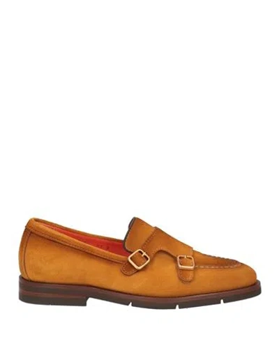Santoni Man Loafers Camel Size 9 Leather In Beige