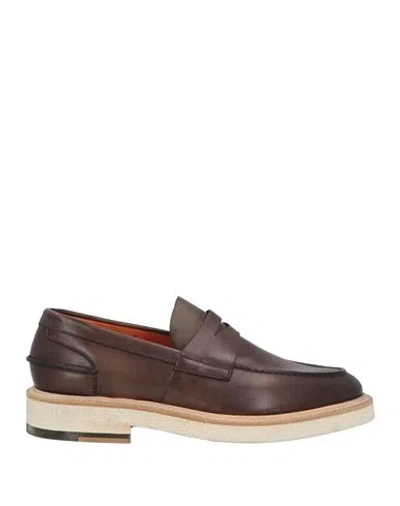 Santoni Man Loafers Dark Brown Size 9 Leather