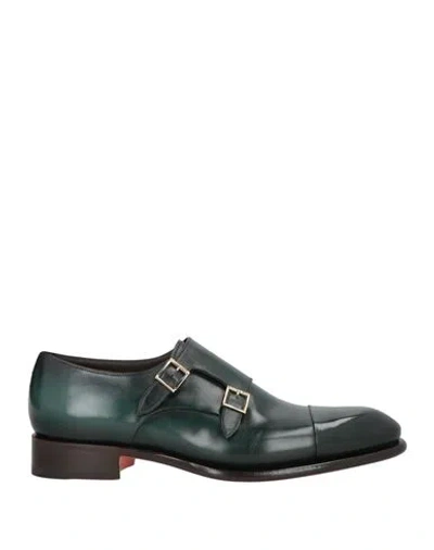 Santoni Man Loafers Dark Green Size 7 Leather