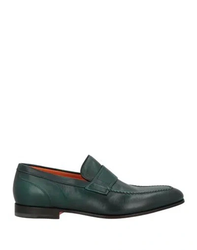 Santoni Man Loafers Dark Green Size 9 Leather