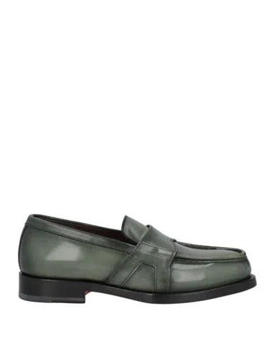 Santoni Man Loafers Green Size 7.5 Leather