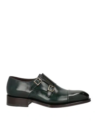 Santoni Man Loafers Green Size 9 Leather In Green