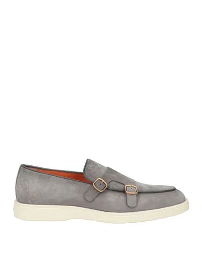 Santoni Man Loafers Grey Size 7 Leather