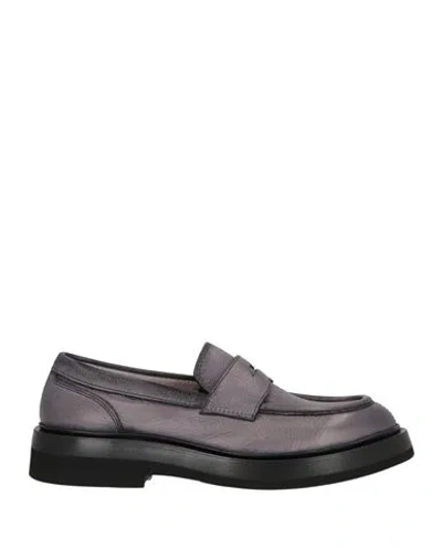 Santoni Man Loafers Grey Size 9 Leather In Gray