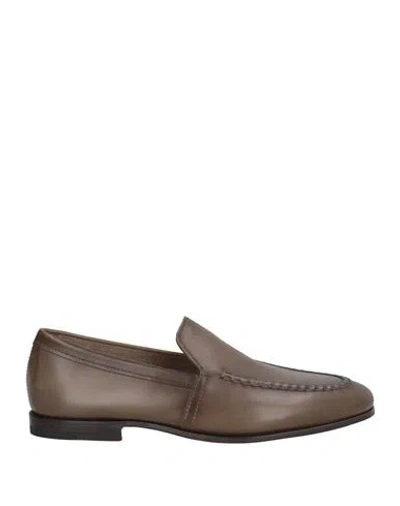 Santoni Man Loafers Khaki Size 9 Leather In Beige