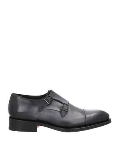 Santoni Man Loafers Lead Size 8.5 Leather In Gray