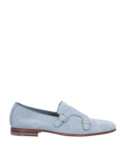 Santoni Man Loafers Light Blue Size 9 Leather