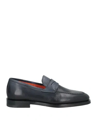 Santoni Man Loafers Navy Blue Size 8 Leather