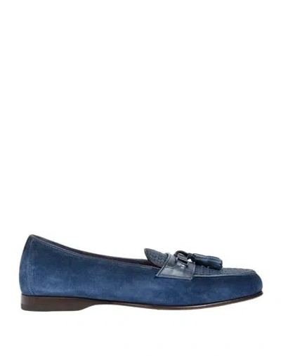 Santoni Man Loafers Navy Size 10.5 Leather In Blue