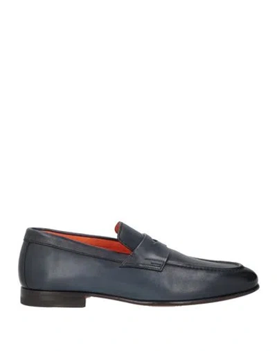 Santoni Man Loafers Navy Size 11 Leather In Blue