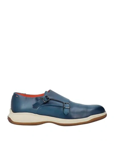 SANTONI SANTONI MAN LOAFERS NAVY SIZE 6.5 LEATHER