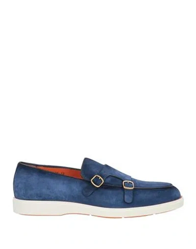 Santoni Almond-toe Suede Monk Shoes In Navy