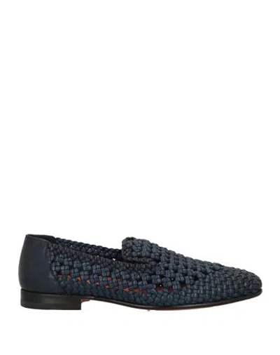 Santoni Man Loafers Navy Size 7 Leather In Blue