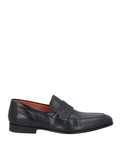 Santoni Man Loafers Navy Blue Size 12 Soft Leather