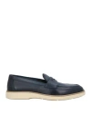 Santoni Man Loafers Slate Blue Size 7.5 Leather In Navy