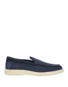 Santoni Man Loafers Slate Blue Size 7.5 Leather In Navy