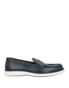 Santoni Man Loafers Slate Blue Size 7.5 Leather In Navy