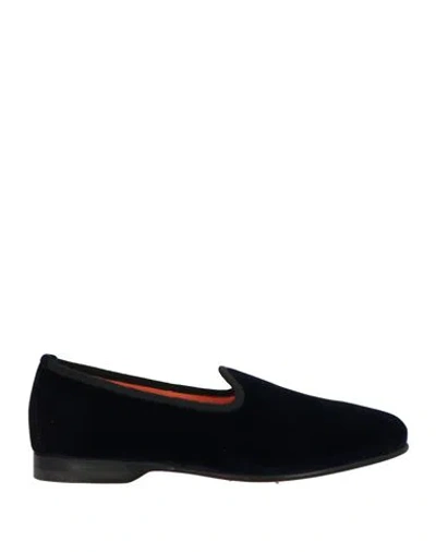 Santoni Man Loafers Navy Size 9 Leather In Blue