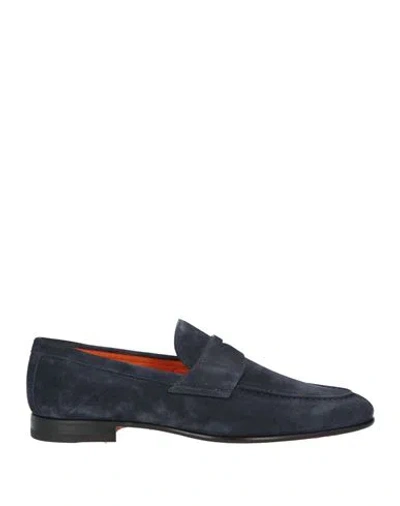 Santoni Man Loafers Navy Size 9 Leather In Blue