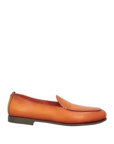 Santoni Man Loafers Orange Size 8.5 Leather