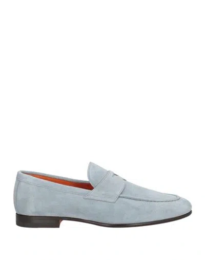 Santoni Man Loafers Sky Blue Size 9 Leather