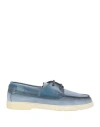 Santoni Man Loafers Slate Blue Size 7 Leather In Blue