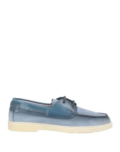 Santoni Man Loafers Slate Blue Size 7 Leather