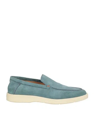 Santoni Man Loafers Slate Blue Size 7 Leather