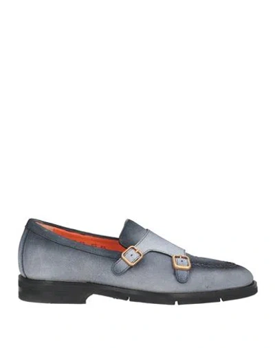 Santoni Man Loafers Slate Blue Size 8.5 Leather