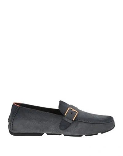 Santoni Man Loafers Slate Blue Size 9 Leather