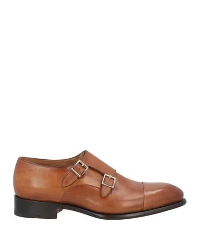 Santoni Man Loafers Tan Size 6.5 Soft Leather In Brown