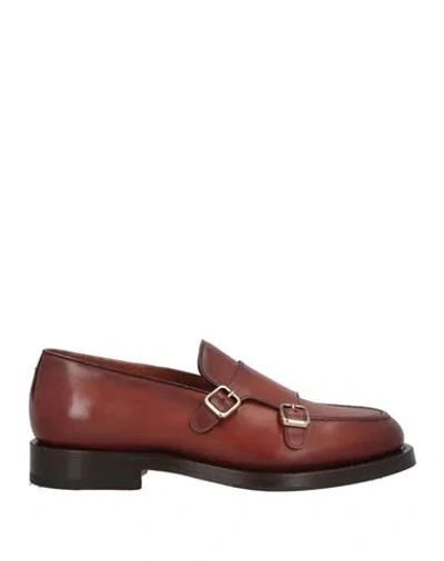 Santoni Man Loafers Tan Size 7.5 Soft Leather In Brown