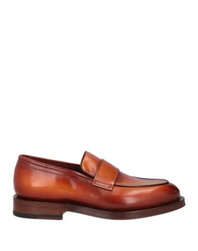Santoni Man Loafers Tan Size 9 Soft Leather In Brown