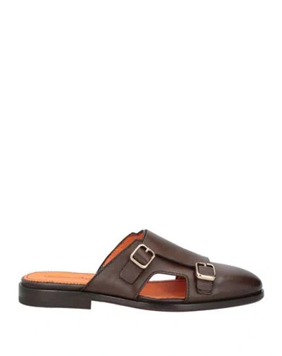 SANTONI SANTONI MAN MULES & CLOGS DARK BROWN SIZE 8 LEATHER