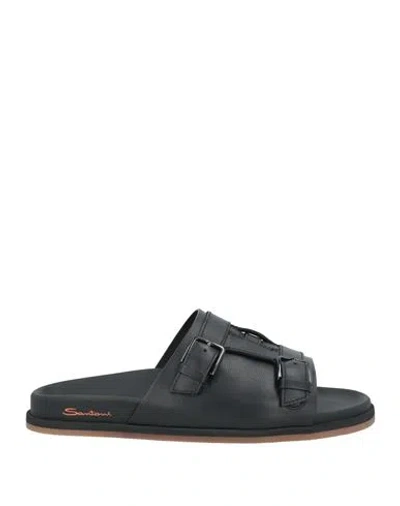 Santoni Man Sandals Black Size 8 Leather