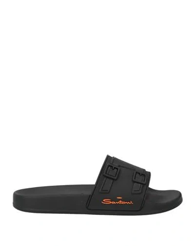 Santoni Man Sandals Black Size 9 Rubber