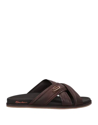 Santoni Man Sandals Dark Brown Size 10 Soft Leather